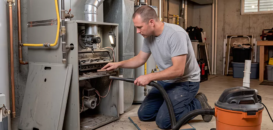 Burner and Heater Compartment Lint Removal in Cambridge
